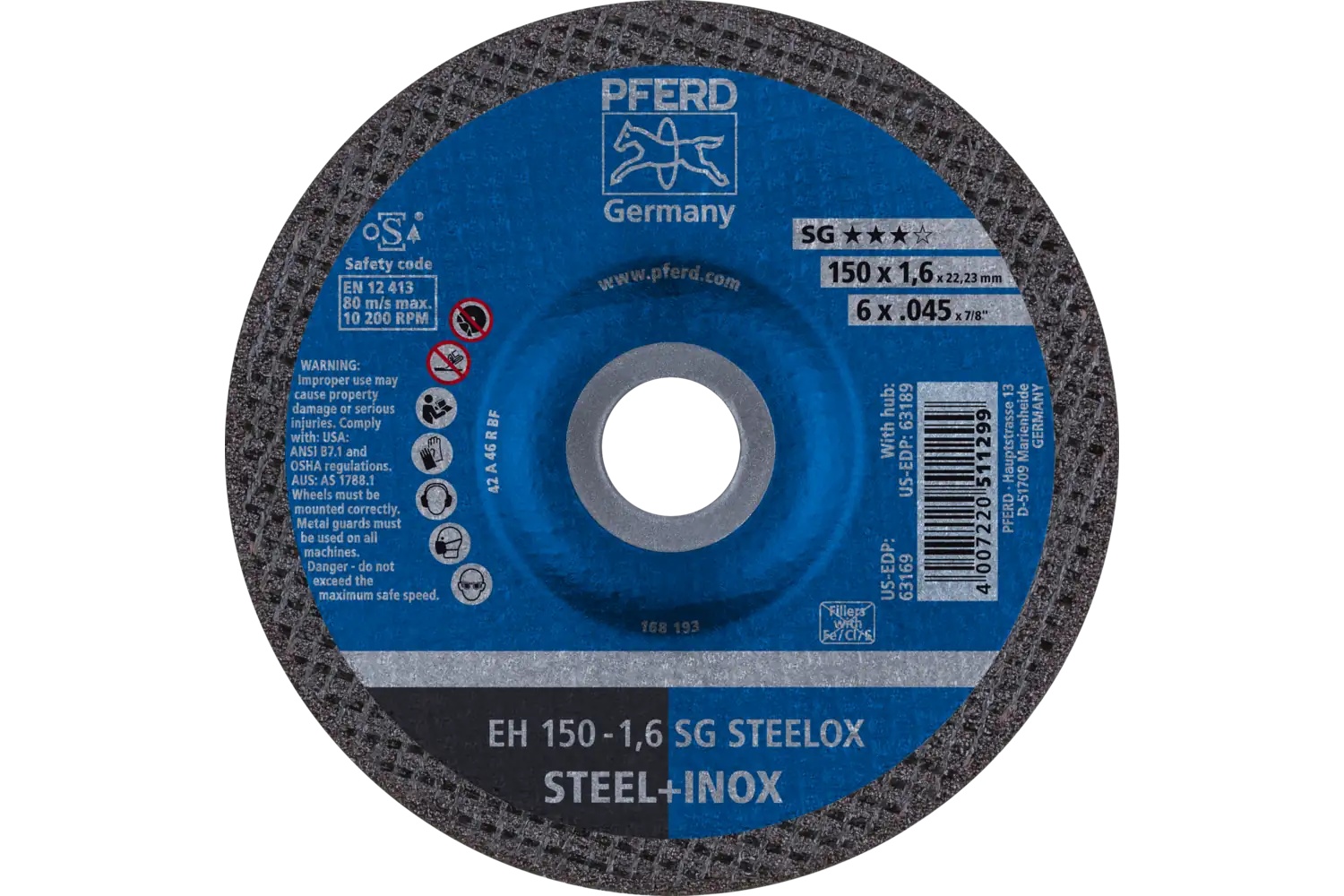 Picture of Pferd Cut-Off Wheel, 6" X .045 X 7/8, Sg Steelox, T27, Aluminum Oxide